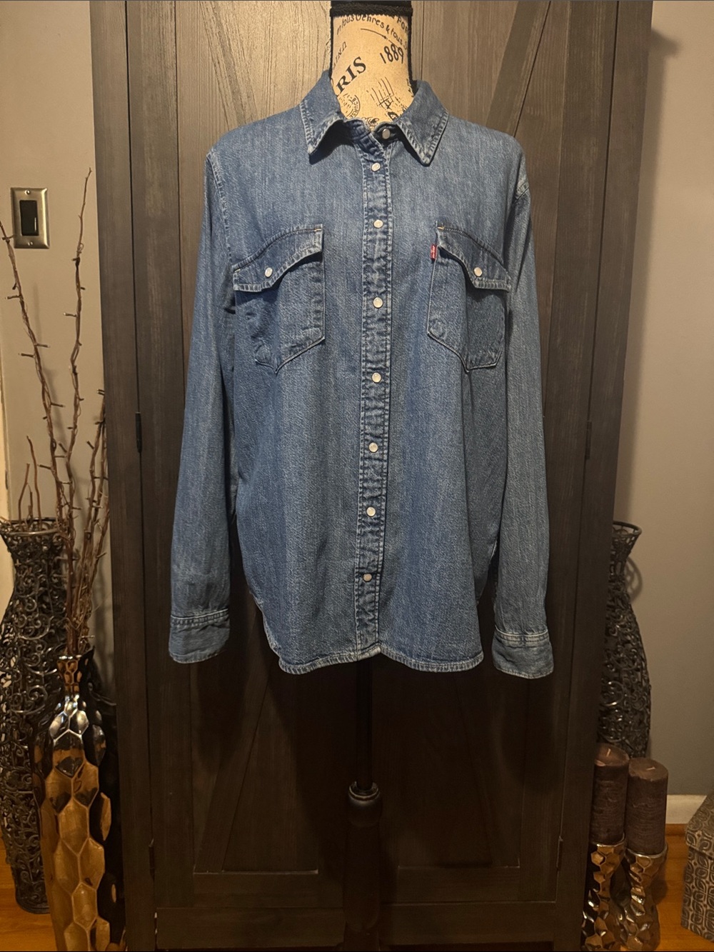 Levi's Medium Blue Denim Button-Down Western Shirt